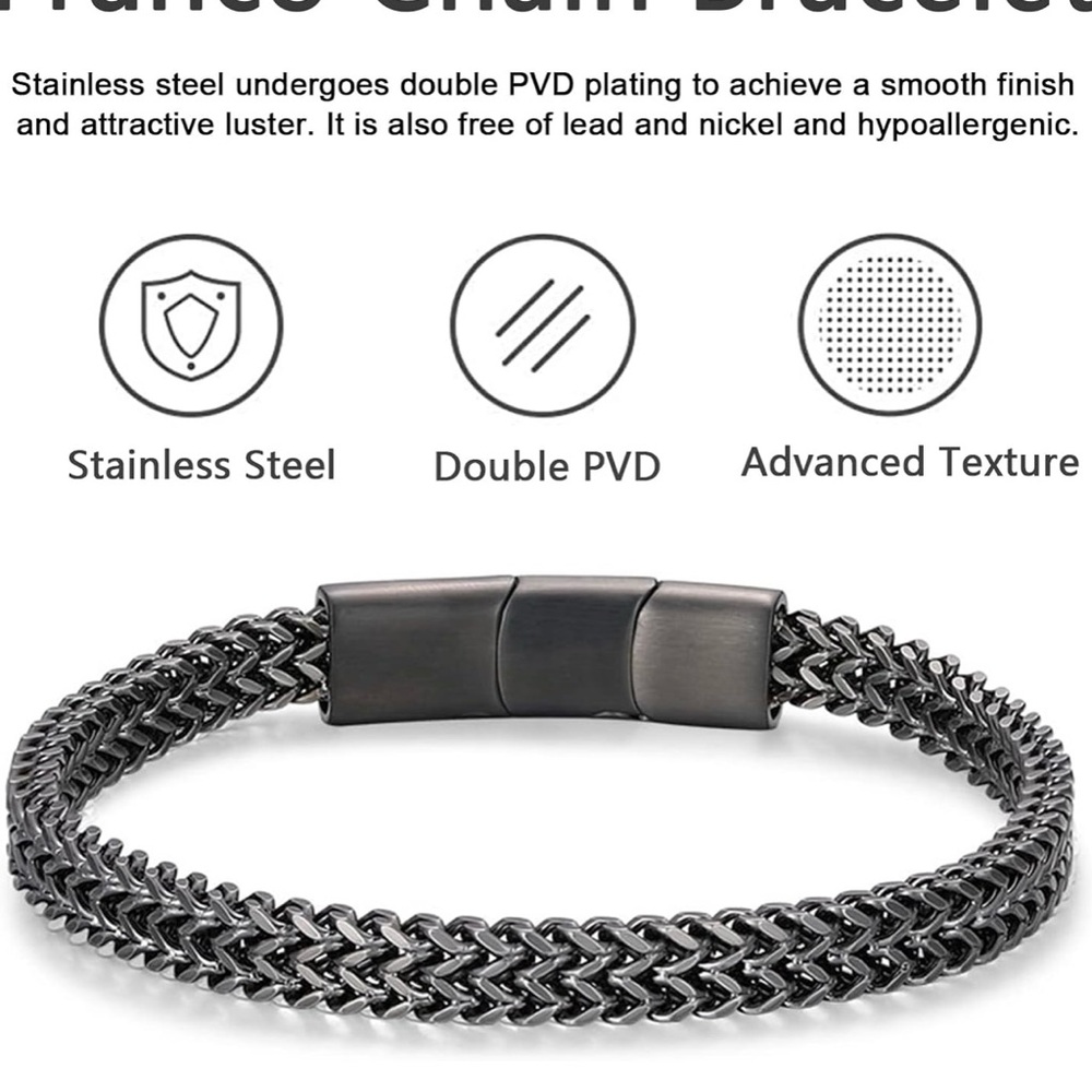 Bracelets for Men-Stainless Steel Magnetic Clasp Franco Chain Mens Bracelet - Picture 4 of 13